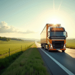 Comment optimiser la consommation d’un camion de 32 tonnes ? Camion de 32 tonnes sur une route ensoleillée entourée de champs verts