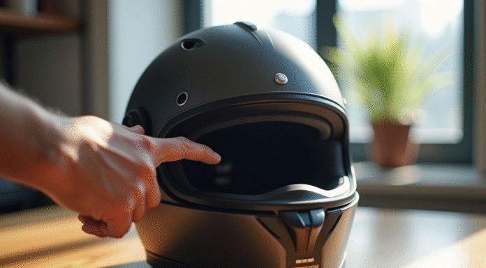 Date de péremption casque moto : comment la trouver facilement ? Casque de moto moderne avec étiquette de date d'expiration