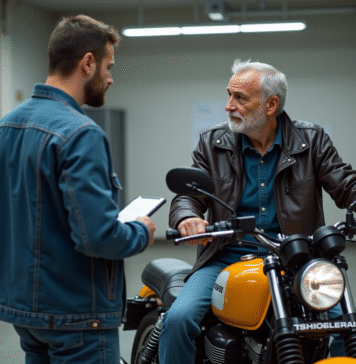Prix contrôle technique moto : tarif, coût et infos pratiques à connaître ! Motard et technicien lors d'un contrôle moto en centre inspection