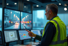 Feux tricolores : qui les contrôle ? Tout savoir sur la régulation Agent de traffic surveillant des écrans modernes en salle de contrôle
