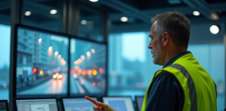 Feux tricolores : qui les contrôle ? Tout savoir sur la régulation Agent de traffic surveillant des écrans modernes en salle de contrôle
