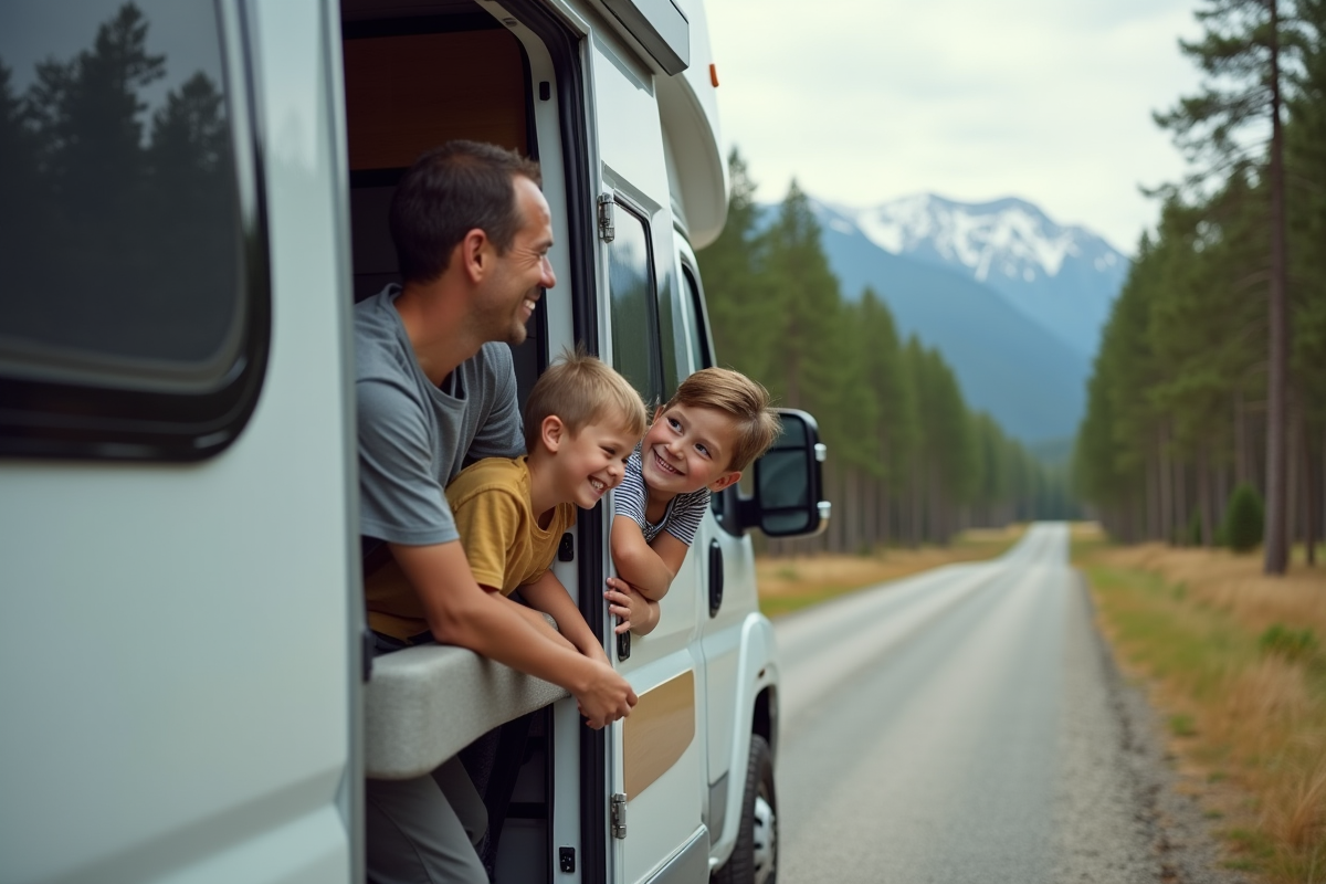 Famille regardant dans un motorhome ClC en pleine nature