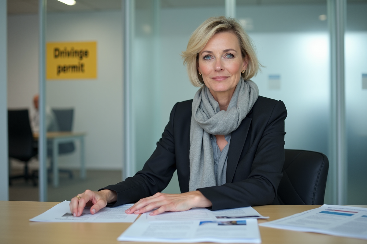 Femme en bureau examinant dossier permis B