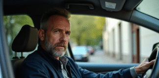 Conduire une voiture qui n’est pas la mienne : que dit la loi en France ? Homme d'âge moyen au volant d'une voiture urbaine française