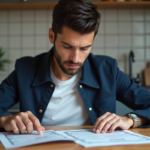 Carte grise : est-ce qu’une photocopie est valable ? Jeune homme examine documents de voiture en cuisine