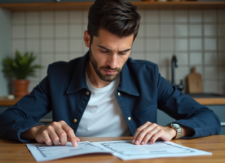Carte grise : est-ce qu’une photocopie est valable ? Jeune homme examine documents de voiture en cuisine