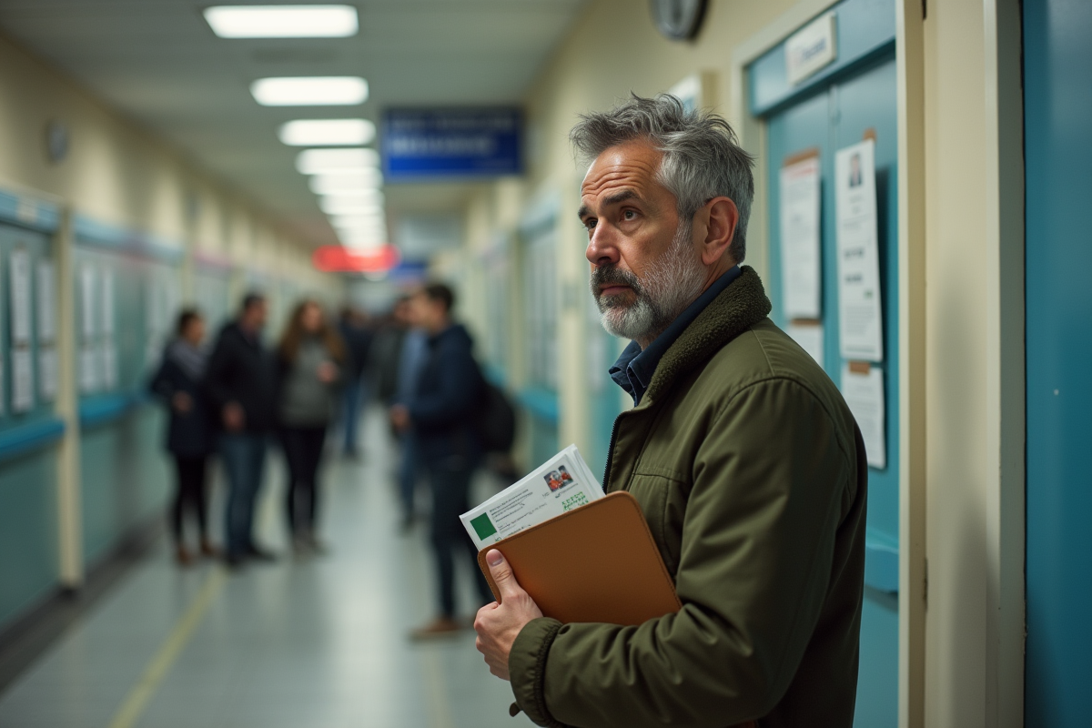 Homme patient en file d