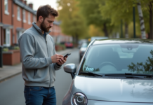 Assurance au km : quel est son prix ? Comparatif et conseils Homme en veste grise vérifiant le kilométrage de sa voiture