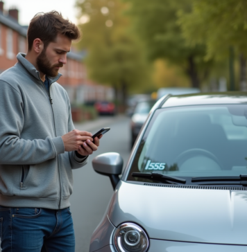 Assurance au km : quel est son prix ? Comparatif et conseils Homme en veste grise vérifiant le kilométrage de sa voiture