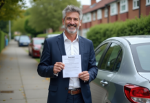 Assurance tous risques : pourquoi est-ce important de souscrire ? Homme souriant avec voiture et document d'assurance