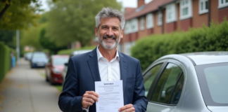 Assurance tous risques : pourquoi est-ce important de souscrire ? Homme souriant avec voiture et document d'assurance