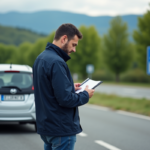 Consommation au 100 km : astuces pour réaliser des économies de carburant Homme d'âge moyen vérifiant un carnet près d'une voiture dans la nature