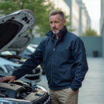 Avenir des moteurs à combustion : enjeux et perspectives à l’étude Ingénieur automobile homme examinant un moteur en extérieur