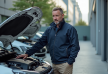 Avenir des moteurs à combustion : enjeux et perspectives à l’étude Ingénieur automobile homme examinant un moteur en extérieur