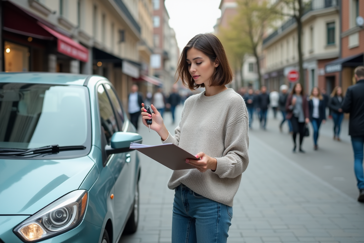 Jeune femme vérifiant des documents à côté d