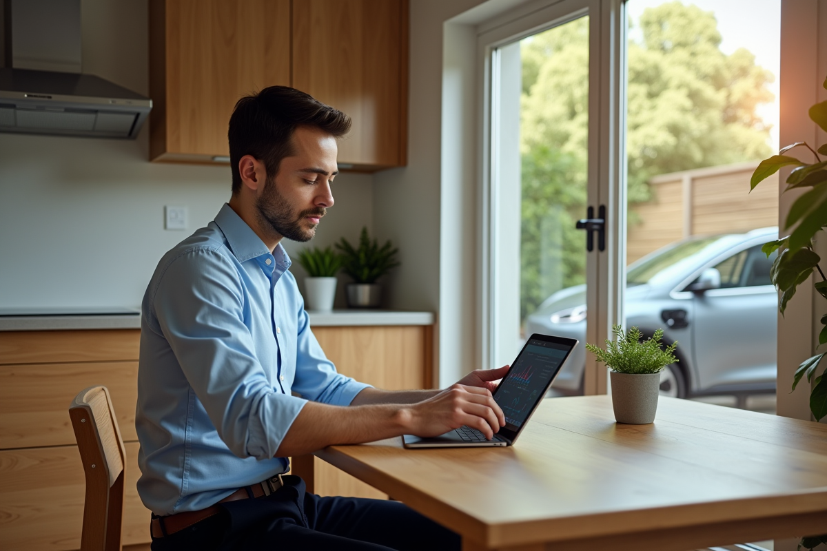 Jeune homme étudiant la consommation d énergie à la maison