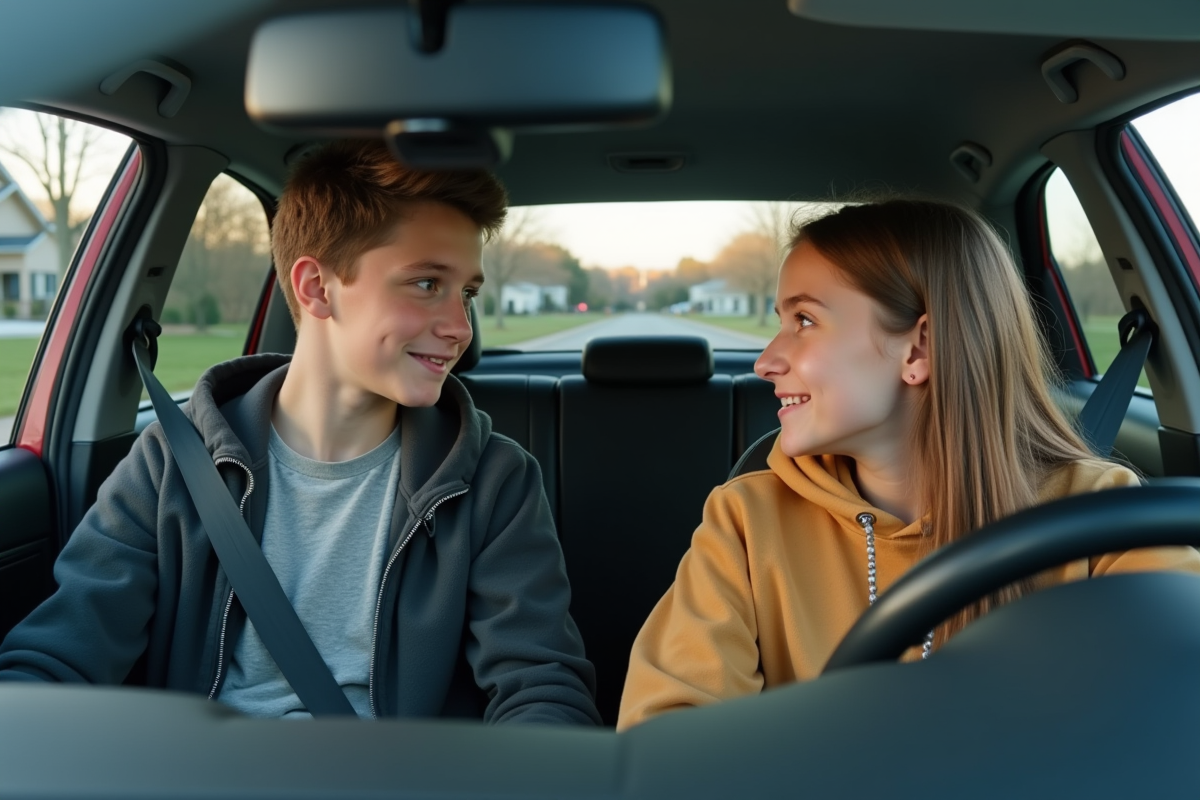 Adolescents discutant dans une voiture en suburbain