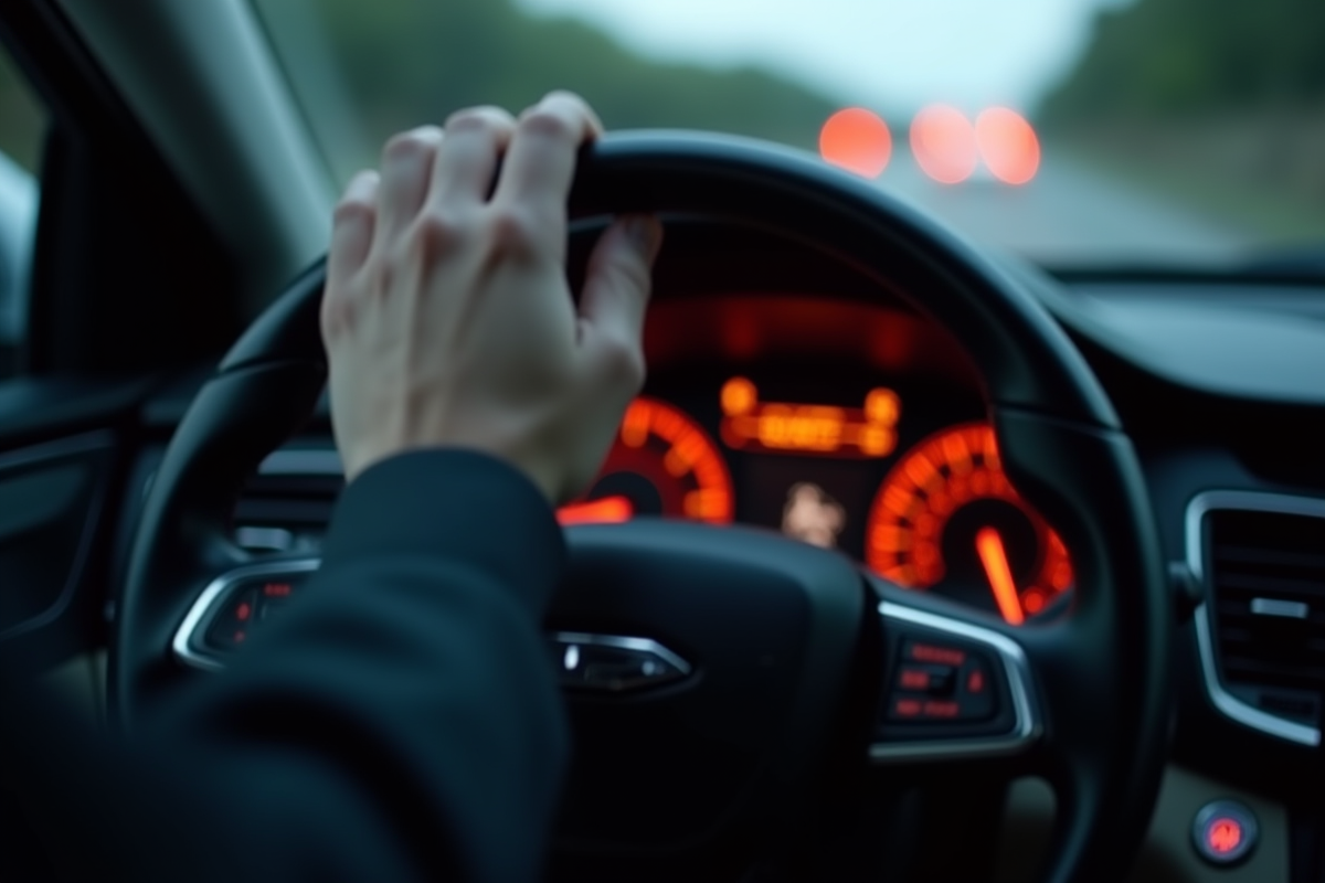 Main du conducteur approchant le voyant ASR sur le tableau de bord