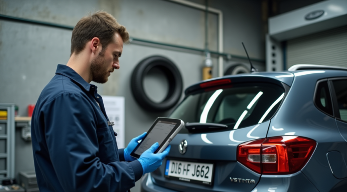 Contrôle technique diesel : prix et tarifs en France 2025 Mécanicien inspectant une voiture dans un centre de contrôle