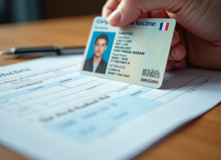 Permis de conduire français sur un bureau avec stylo et formulaire