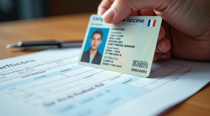Permis de conduire français sur un bureau avec stylo et formulaire