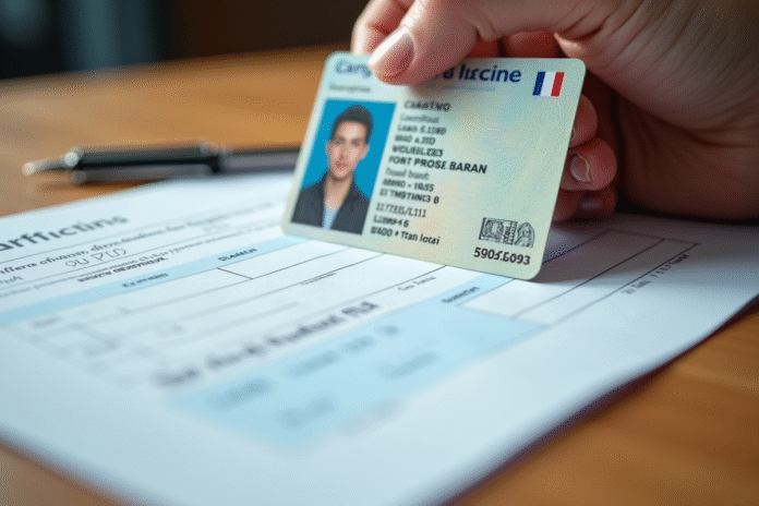 permis-conducteur-ordinateur-bureau Permis de conduire français sur un bureau avec stylo et formulaire