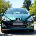 Voiture Peugeot 308 2015 en extérieur dans une allée ensoleillée