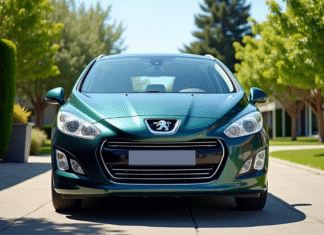 Peugeot 308 de 2015 : quelles options pour quel budget ? Voiture Peugeot 308 2015 en extérieur dans une allée ensoleillée