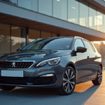 Retour sur le lancement de la nouvelle Peugeot 308 Peugeot 308 neuve devant un bâtiment moderne en journée