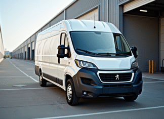 Les spécificités du Peugeot Boxer : zoom sur ses dimensions Véhicule Peugeot Boxer blanc sur quai industriel en journée