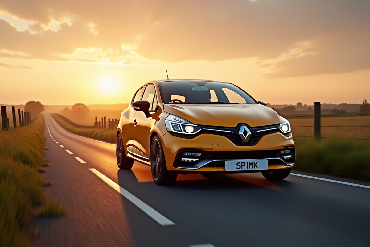 Renault Clio Phase 2 en campagne au coucher du soleil