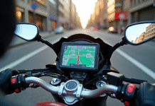 Tableau de bord moto avec GPS numérique en ville