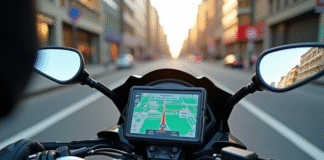 Tableau de bord moto avec GPS numérique en ville