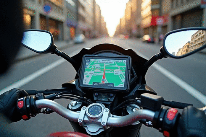 tableau-de-bord-moto-navigateur Tableau de bord moto avec GPS numérique en ville