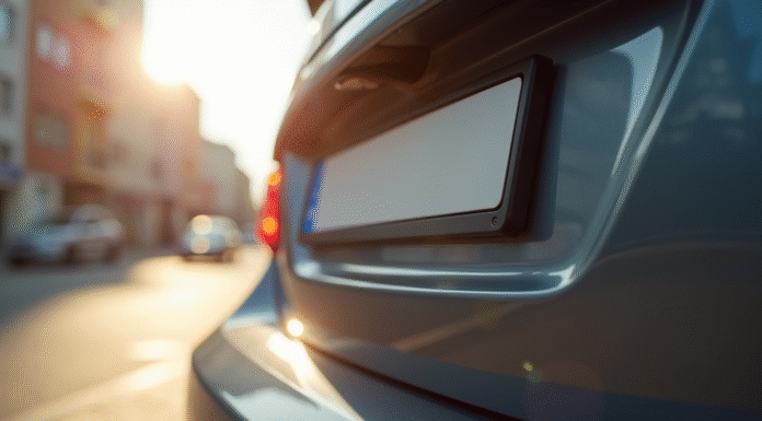 Vue rapprochée d'une plaque d'immatriculation sur une voiture moderne
