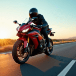 Moto Yamaha R1 en mouvement sur une route en or